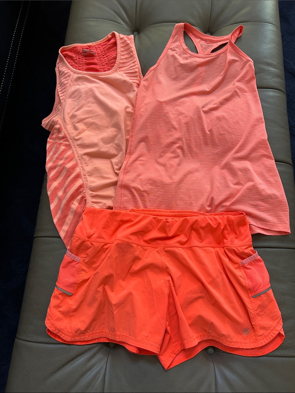 Athleta Coral and Peach Performance Athletic Bundle tanks shorts